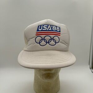 Vintage 1988 USA Olympic Games Trucker Hat White Snapback Mesh Cap 80s Retro